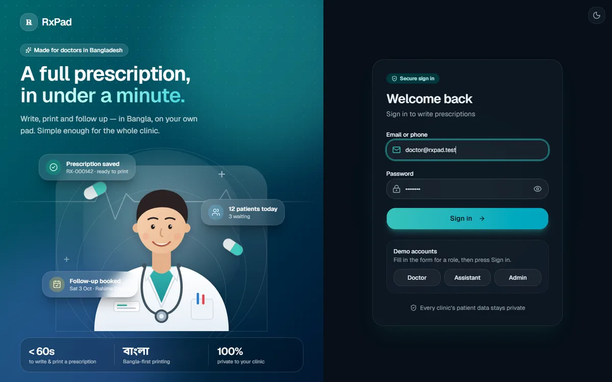 RxPad — AI Doctor Prescription Software website homepage